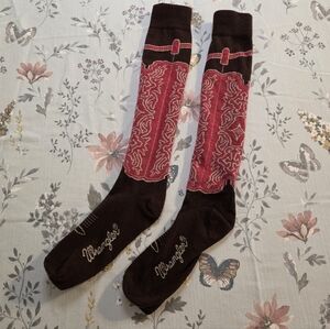 Wrangler Western Knee High Boot Socks Brown Pink Cowgirl Core Y2K